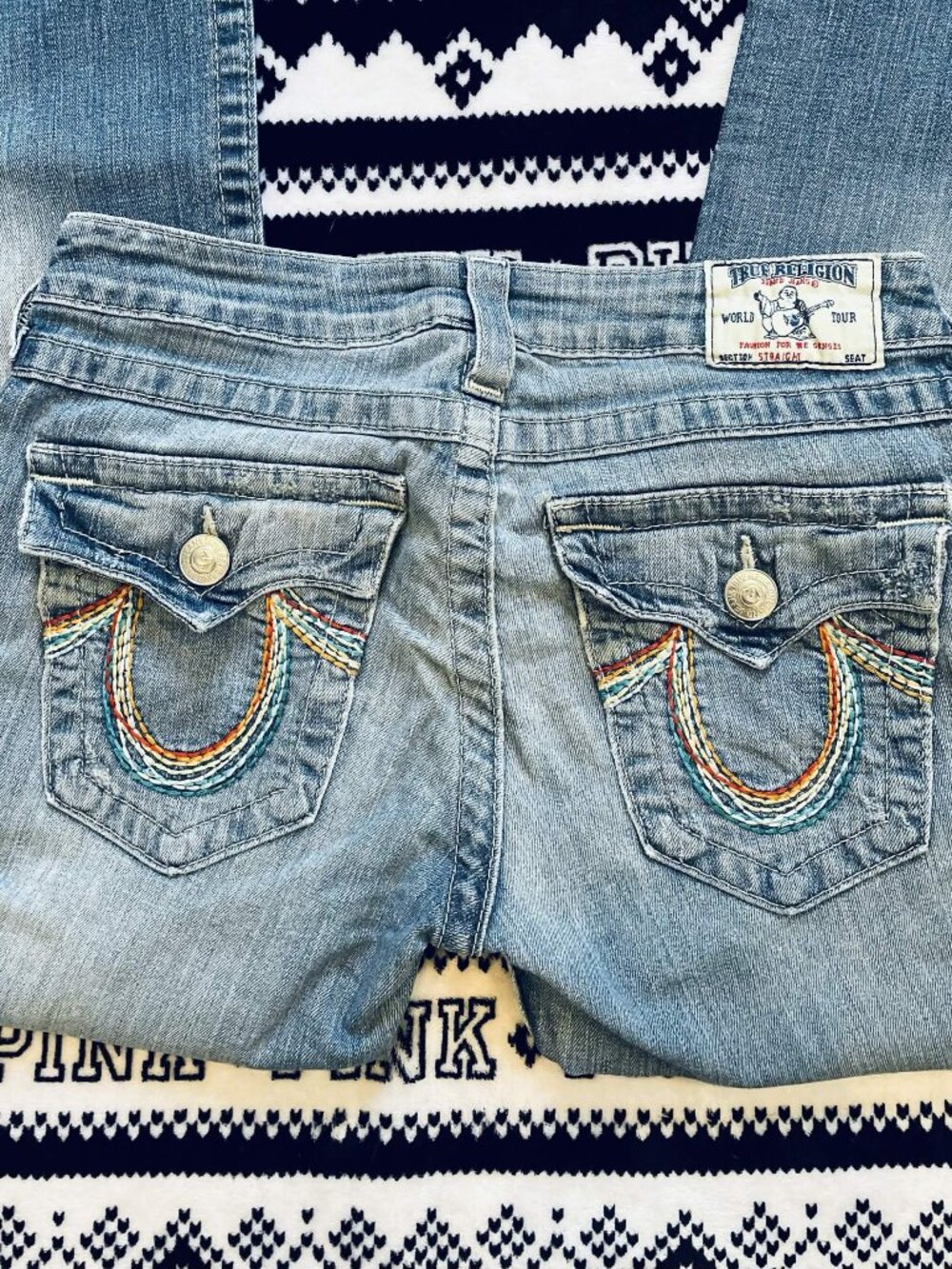 True Religion Rainbow Stitch Flap Pocket Jeans Y2K Denim